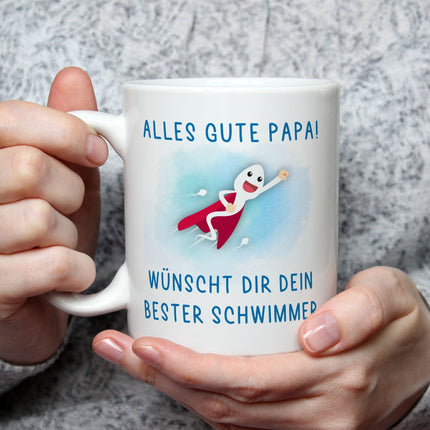 SEO. Bedruckte Tasse mit Spruch Bester Schwimmer - Junge Weiß Linkreich