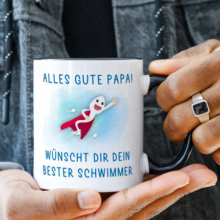 SEO. Bedruckte Tasse mit Spruch Bester Schwimmer - Junge Weiß Linkreich