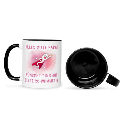 SEO. Bedruckte Tasse mit Spruch Bester Schwimmer - Mädchen Schwarz & Weiß Linkreich