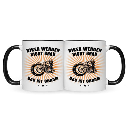 SEO. Bedruckte Tasse mit Spruch Biker werden nicht grau - Schwarz & Weiß Linkreich