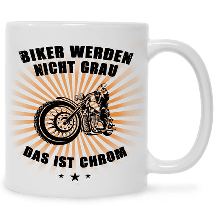 SEO. Bedruckte Tasse mit Spruch Biker werden nicht grau - Schwarz & Weiß Linkreich