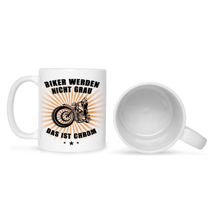SEO. Bedruckte Tasse mit Spruch Biker werden nicht grau - Weiß Linkreich
