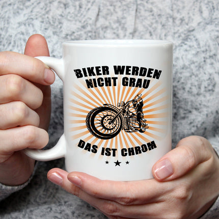 SEO. Bedruckte Tasse mit Spruch Biker werden nicht grau - Weiß Linkreich