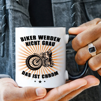 SEO. Bedruckte Tasse mit Spruch Biker werden nicht grau - Weiß Linkreich