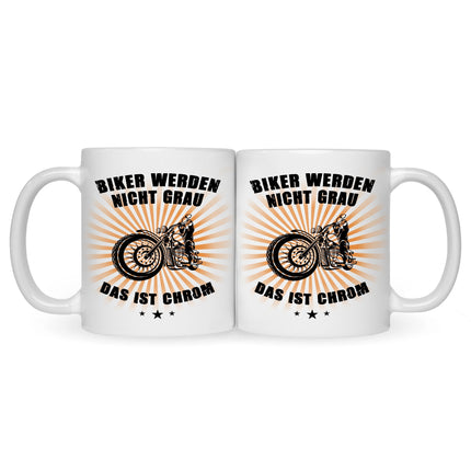 SEO. Bedruckte Tasse mit Spruch Biker werden nicht grau - Weiß Linkreich