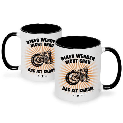 SEO. Bedruckte Tasse mit Spruch Biker werden nicht grau - Schwarz & Weiß Linkreich