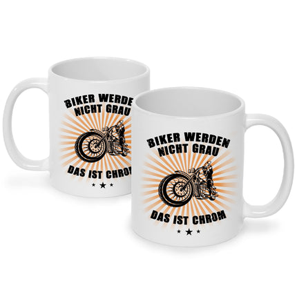 SEO. Bedruckte Tasse mit Spruch Biker werden nicht grau - Weiß Linkreich
