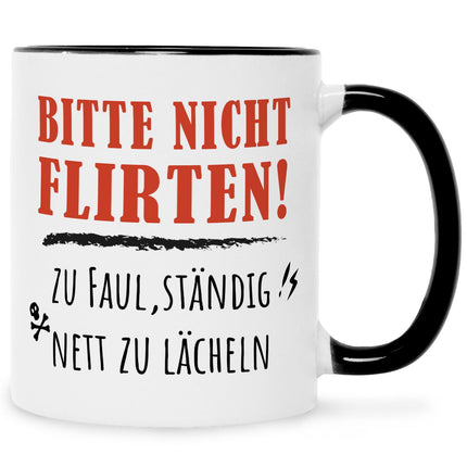 SEO. Bedruckte Tasse mit Spruch Bitte nicht Flirten! - Schwarz & Weiß Linkreich