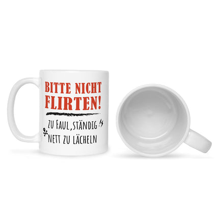 SEO. Bedruckte Tasse mit Spruch Bitte nicht Flirten! - Weiß Linkreich