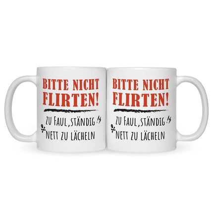 SEO. Bedruckte Tasse mit Spruch Bitte nicht Flirten! - Weiß Linkreich