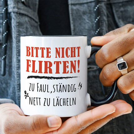 SEO. Bedruckte Tasse mit Spruch Bitte nicht Flirten! - Weiß Linkreich