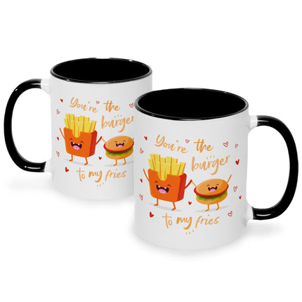 SEO. Bedruckte Tasse mit Spruch Burger to my fries - Schwarz & Weiß Linkreich