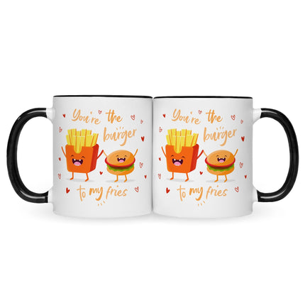 SEO. Bedruckte Tasse mit Spruch Burger to my fries - Schwarz & Weiß Linkreich