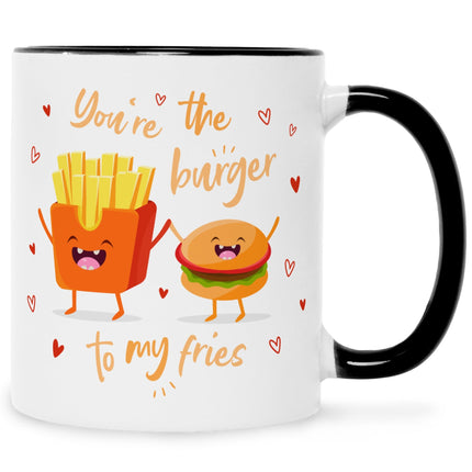 SEO. Bedruckte Tasse mit Spruch Burger to my fries - Schwarz & Weiß Linkreich