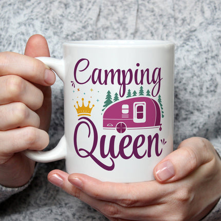 SEO. Bedruckte Tasse mit Spruch Camping Queen - Weiß Linkreich