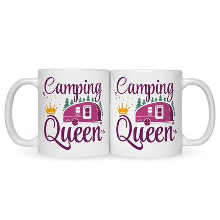 SEO. Bedruckte Tasse mit Spruch Camping Queen - Weiß Linkreich
