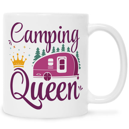 SEO. Bedruckte Tasse mit Spruch Camping Queen - Weiß Linkreich