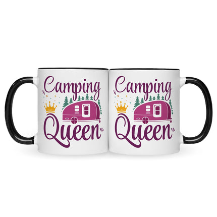SEO. Bedruckte Tasse mit Spruch Camping Queen - Schwarz & Weiß Linkreich