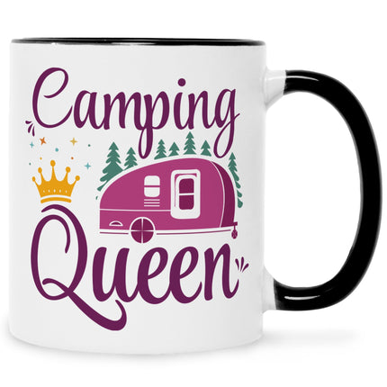 SEO. Bedruckte Tasse mit Spruch Camping Queen - Schwarz & Weiß Linkreich