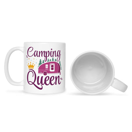 SEO. Bedruckte Tasse mit Spruch Camping Queen - Weiß Linkreich