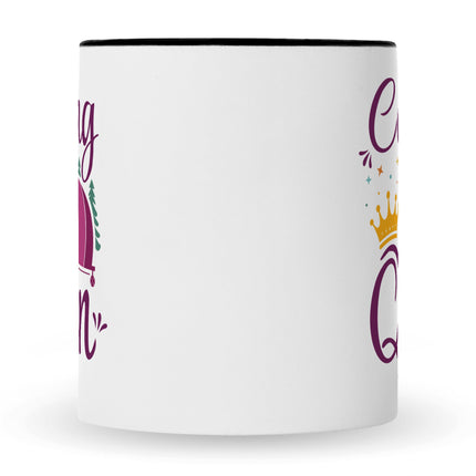 SEO. Bedruckte Tasse mit Spruch Camping Queen - Schwarz & Weiß Linkreich
