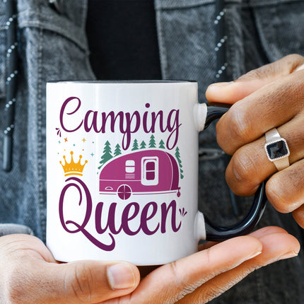 SEO. Bedruckte Tasse mit Spruch Camping Queen - Weiß Linkreich