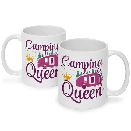 SEO. Bedruckte Tasse mit Spruch Camping Queen - Weiß Linkreich