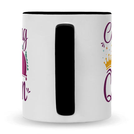 SEO. Bedruckte Tasse mit Spruch Camping Queen - Schwarz & Weiß Linkreich