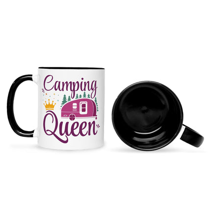 SEO. Bedruckte Tasse mit Spruch Camping Queen - Schwarz & Weiß Linkreich