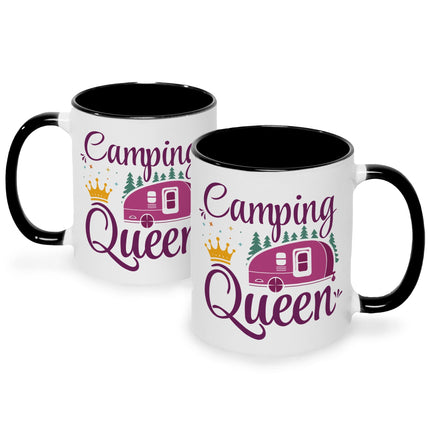 SEO. Bedruckte Tasse mit Spruch Camping Queen - Schwarz & Weiß Linkreich