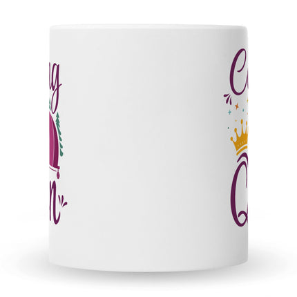 SEO. Bedruckte Tasse mit Spruch Camping Queen - Weiß Linkreich