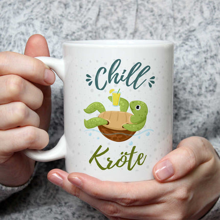 SEO. Bedruckte Tasse mit Spruch - Chillkröte - Weiß Linkreich