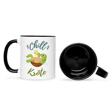 SEO. Bedruckte Tasse mit Spruch - Chillkröte - Schwarz & Weiß Linkreich