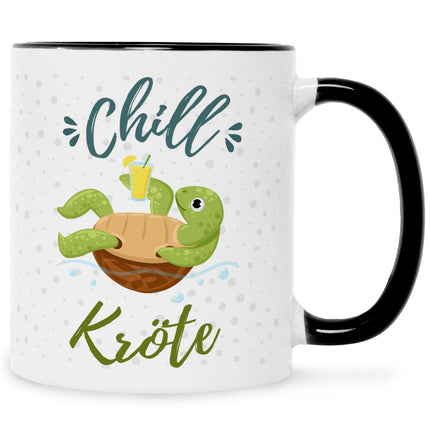 SEO. Bedruckte Tasse mit Spruch - Chillkröte - Schwarz & Weiß Linkreich