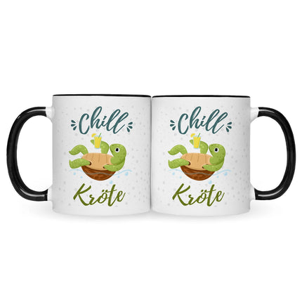 SEO. Bedruckte Tasse mit Spruch - Chillkröte - Schwarz & Weiß Linkreich