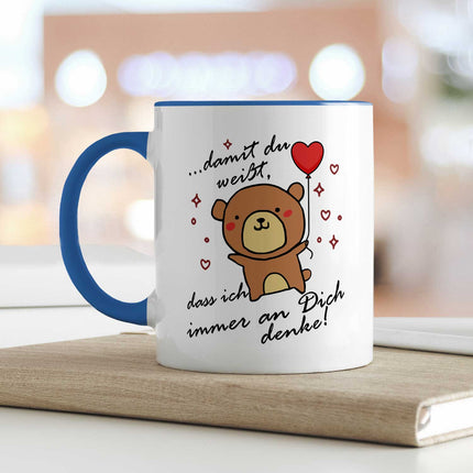 SEO. Bedruckte Tasse mit Spruch - Damit du weisst - Blau Linkreich