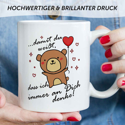 SEO. Bedruckte Tasse mit Spruch - Damit du weisst - Weiß Linkreich