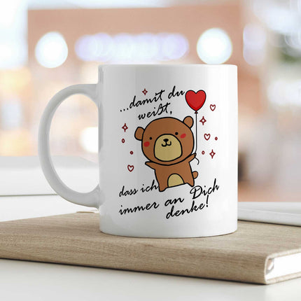 SEO. Bedruckte Tasse mit Spruch - Damit du weisst - Weiß Linkreich