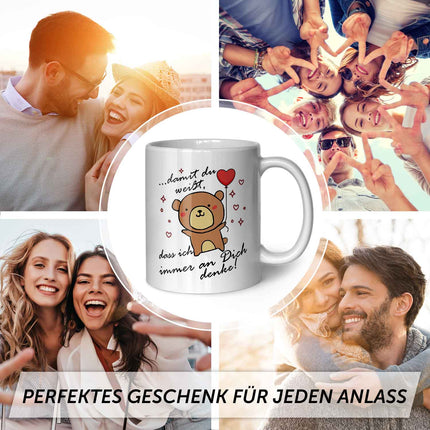 SEO. Bedruckte Tasse mit Spruch - Damit du weisst - Weiß Linkreich