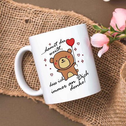 SEO. Bedruckte Tasse mit Spruch - Damit du weisst - Weiß Linkreich