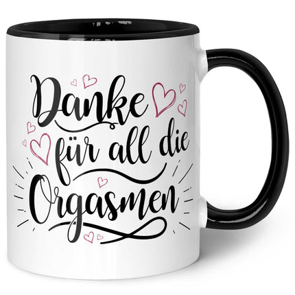 SEO. Bedruckte Tasse mit Spruch - Danke für all die Orgasmen - Schwarz & Weiß Linkreich