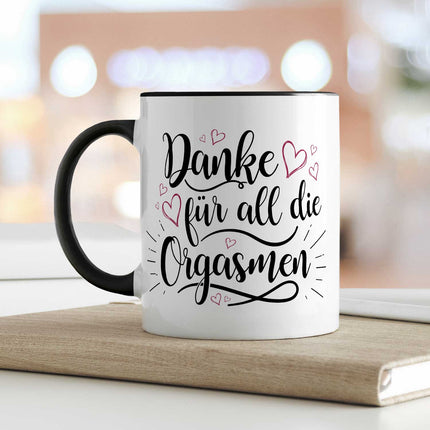 SEO. Bedruckte Tasse mit Spruch - Danke für all die Orgasmen - Schwarz & Weiß Linkreich