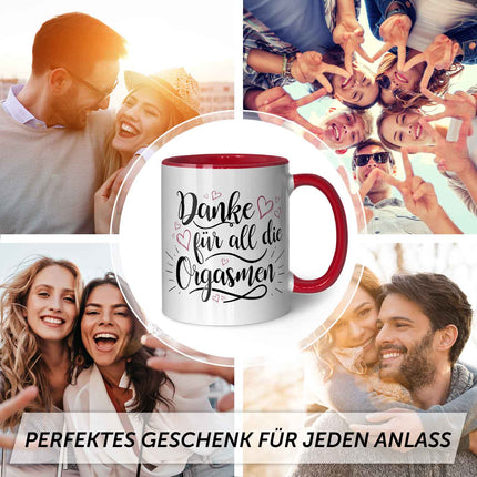 SEO. Bedruckte Tasse mit Spruch - Danke für all die Orgasmen - Rot Linkreich