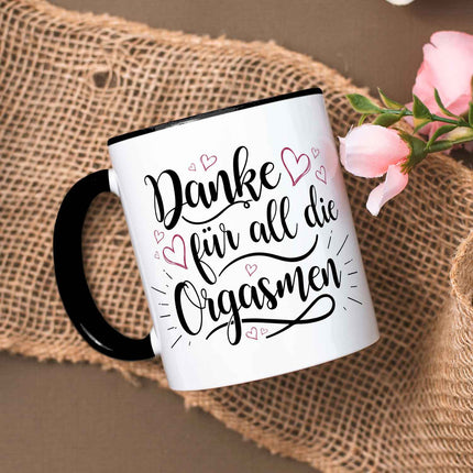 SEO. Bedruckte Tasse mit Spruch - Danke für all die Orgasmen - Weiß Linkreich