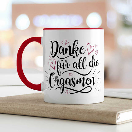 SEO. Bedruckte Tasse mit Spruch - Danke für all die Orgasmen - Rot Linkreich