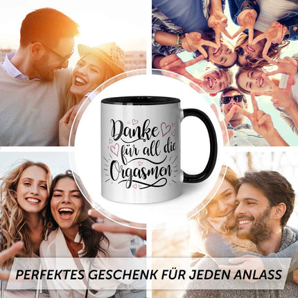 SEO. Bedruckte Tasse mit Spruch - Danke für all die Orgasmen - Schwarz & Weiß Linkreich