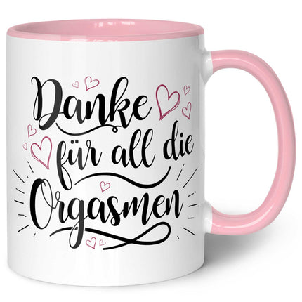 SEO. Bedruckte Tasse mit Spruch - Danke für all die Orgasmen - Rosa Linkreich