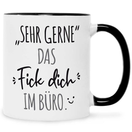 SEO. Bedruckte Tasse mit Spruch Das Fick dich im Büro - Schwarz & Weiß Linkreich