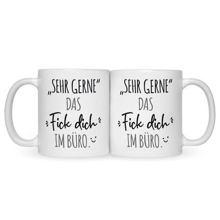 SEO. Bedruckte Tasse mit Spruch Das Fick dich im Büro - Weiß Linkreich
