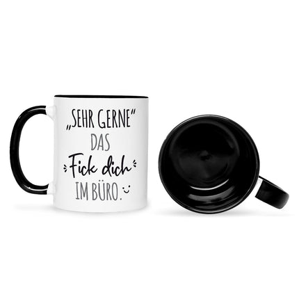 SEO. Bedruckte Tasse mit Spruch Das Fick dich im Büro - Schwarz & Weiß Linkreich